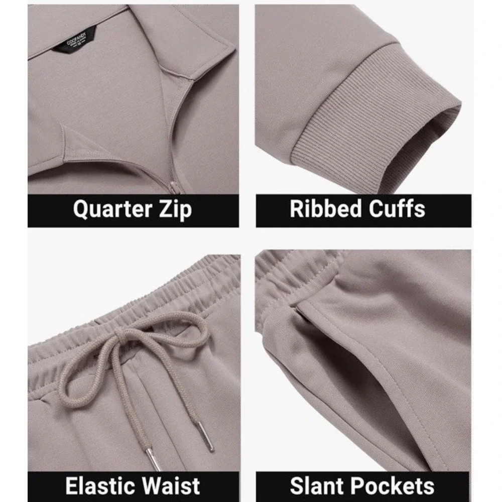 Coofandy Tracksuit Sweatsuits Sport Mens Small 2 Piece Quarter Zip Polo Athletic - Picture 4 of 6